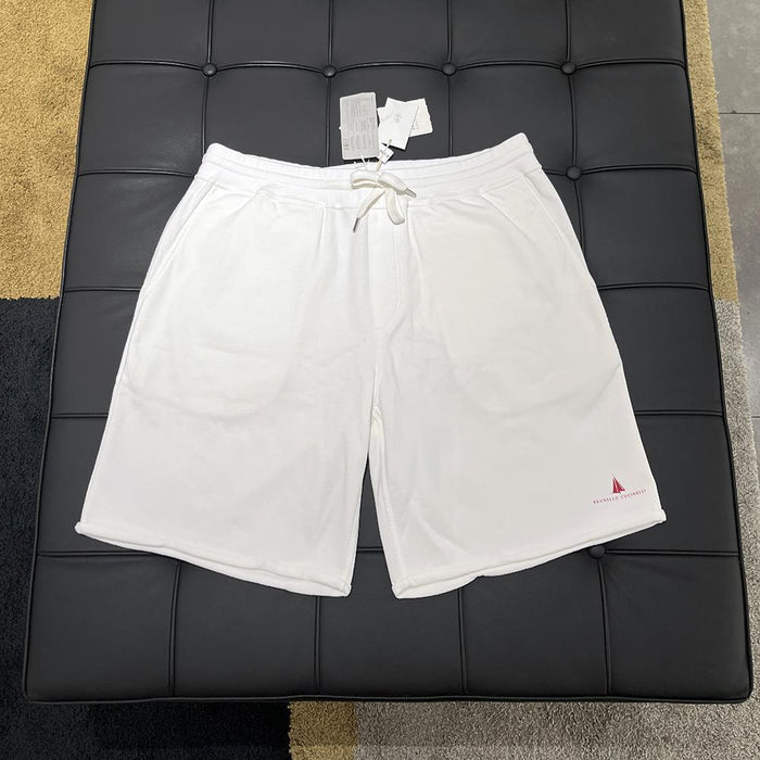 Brunello Cucinelli Men’s Logo Print Elastic Waist Shorts White