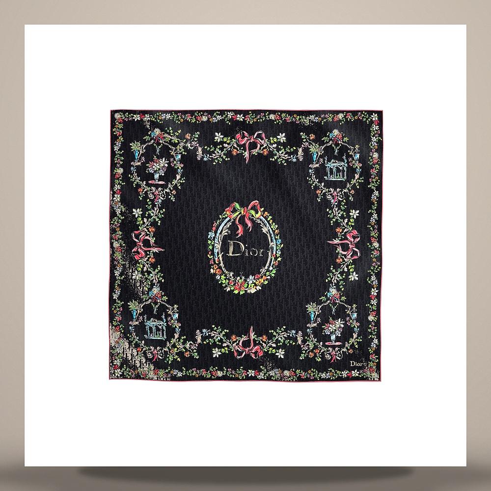DIOR Dioriviera Arabesque 90 Square Scarf Black Multi Silk Twi 64TC090S6096 C910