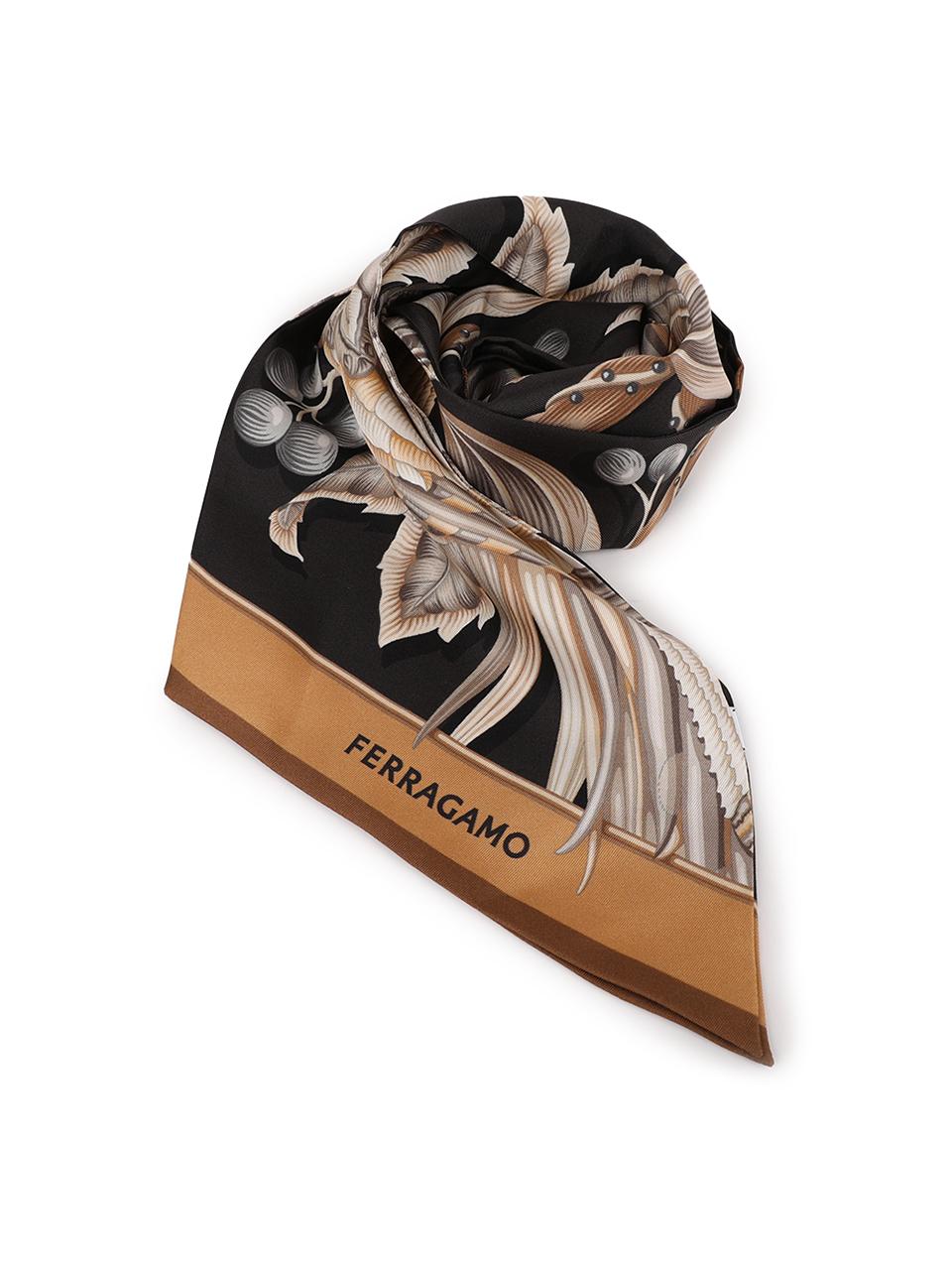 Ferragamo Parrots Print Beige Black Silk Twilly Scarf 32 1282 005