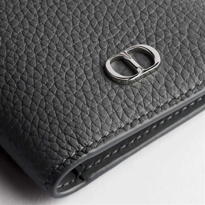 DIOR CD Icon Vertical Bifold Card Holder Wallet Black Leather