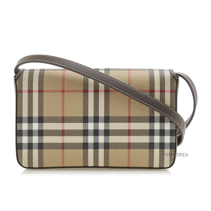 BURBERRY Hampshire Shoulder Bag Beige Canvas Leather Trim