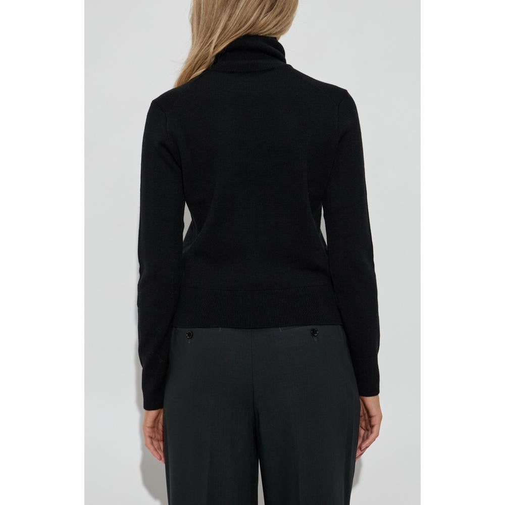 AMI Heart Logo Women’s Turtleneck Knit Sweater Black Wool