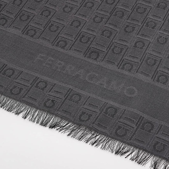 Ferragamo Gancini Monogram Wool Silk Scarf Black Men