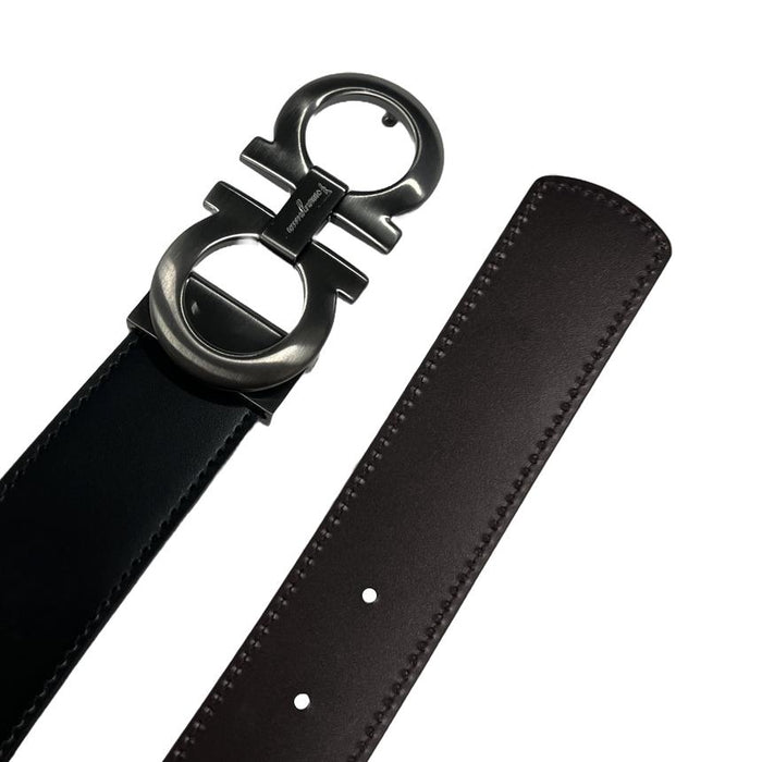 Ferragamo Gancini Men’s Reversible Belt Dark Silver