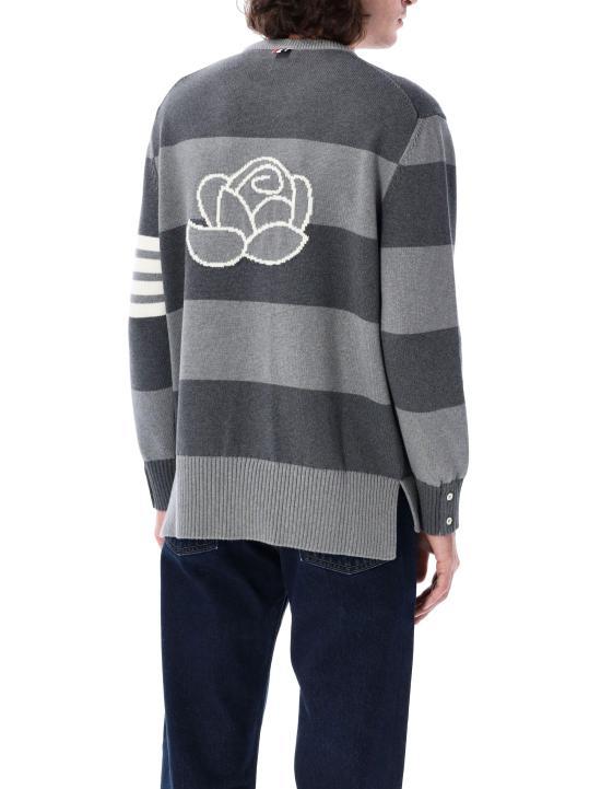 THOM BROWNE Tonal Grey Wool Round Neck Sweater fo MKA523AY3016982 TONAL GREY DOM