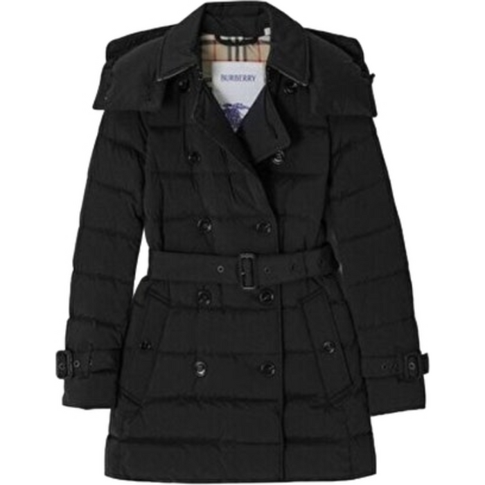 BURBERRY Black Ashwick Belted Detachable Hood Down Puffer Jacket