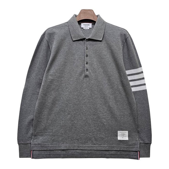 THOM BROWNE Diagonal Stripe Pique Long Sleeve Polo Shirt