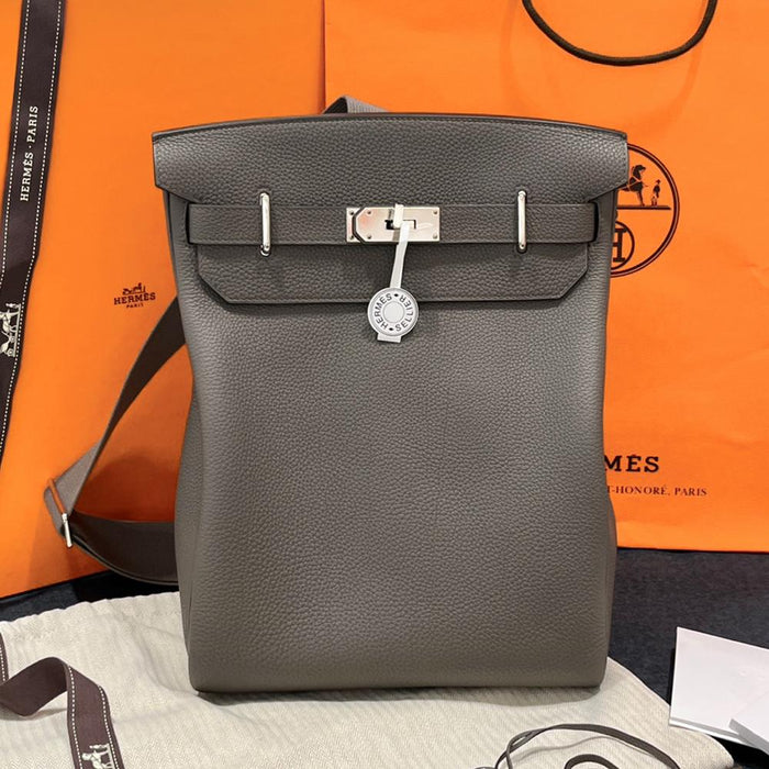 HERMES Herbag GM Backpack Togo Leather Palladium Hardware Etain Gray
