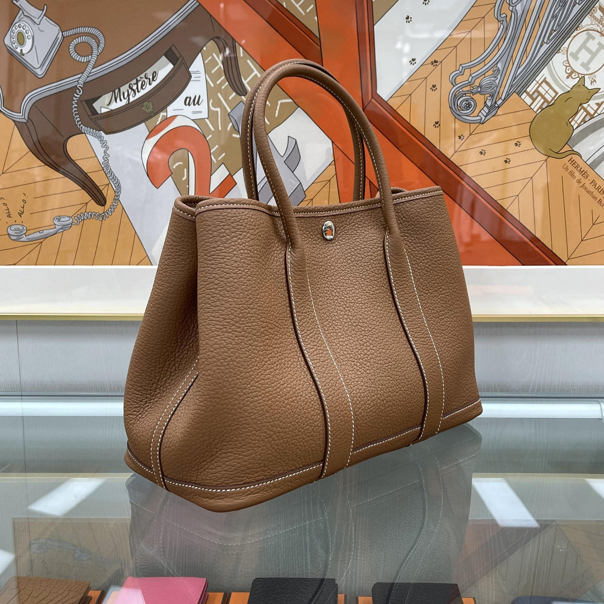 HERMES Gold Garden Party 30 Leather Tote Bag 051568
