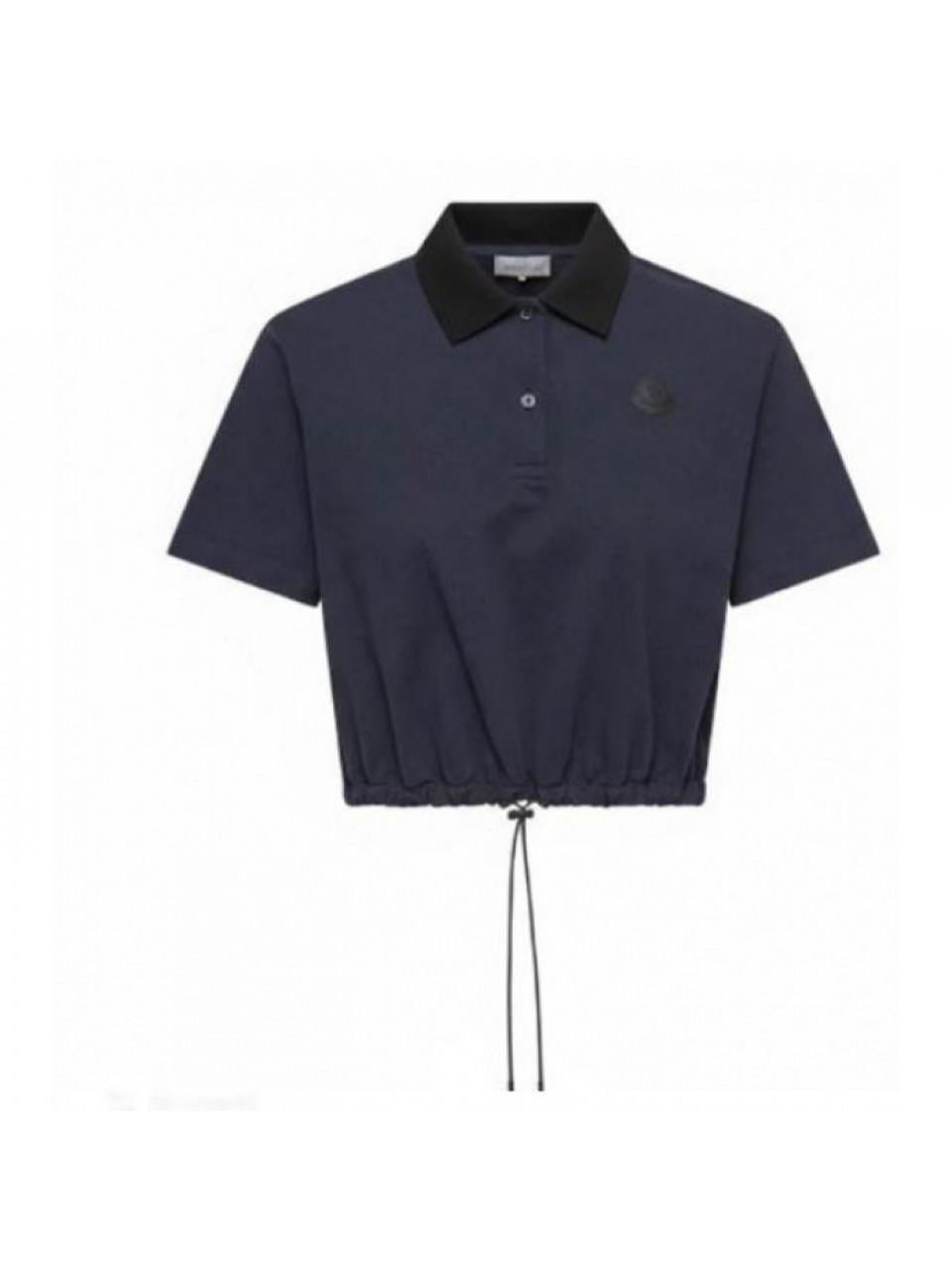 Moncler Women's Cropped Cotton Pique Polo Shirt Big Logo Patch