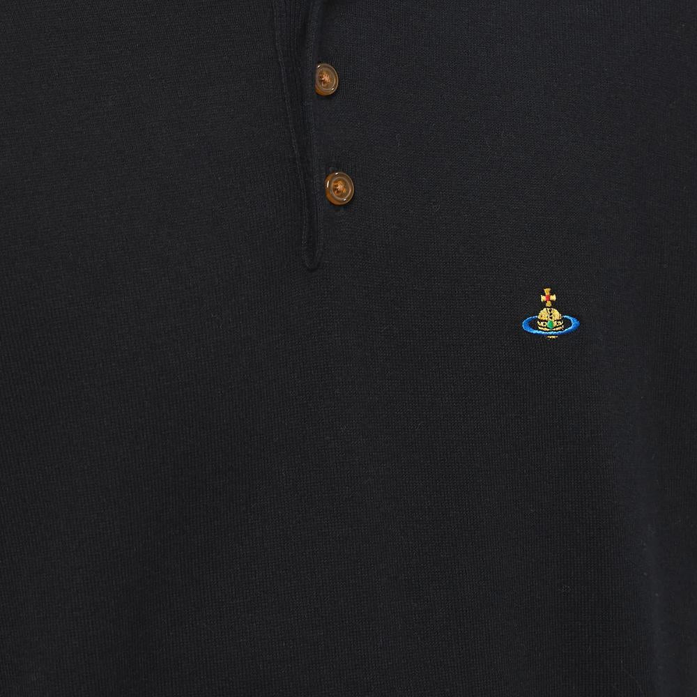 Vivienne Westwood Black ORB Embroidered Alex Polo Knit Sweater
