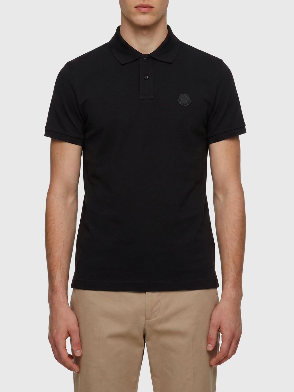 Moncler Black Cotton Short Sleeve Polo Shirt for Men