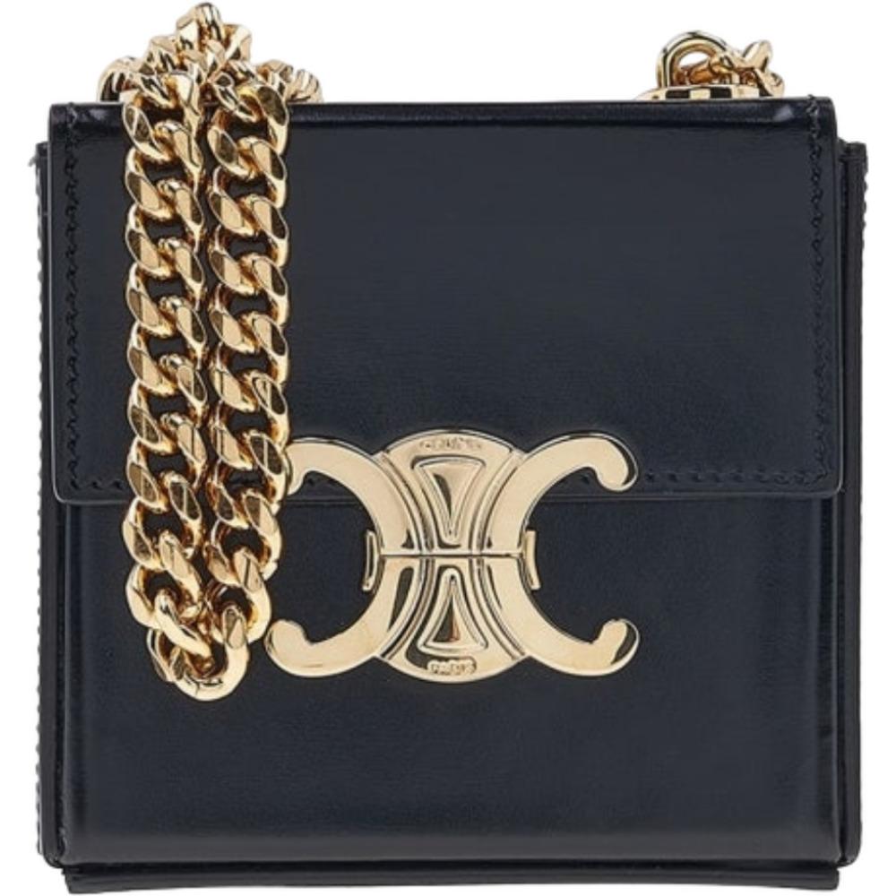 CELINE Triomphe Mini Box Shoulder Bag Black Leather