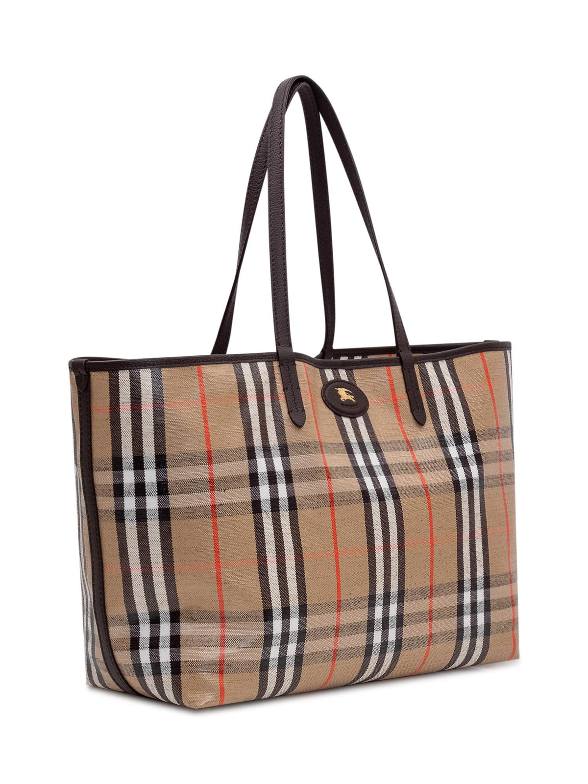 BURBERRY Beige Canvas Leather Trim Tote Bag