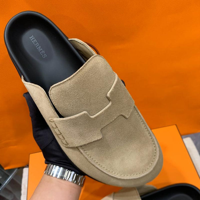 HERMES Men’s Suede Calfskin Beige Go Mule Sandals