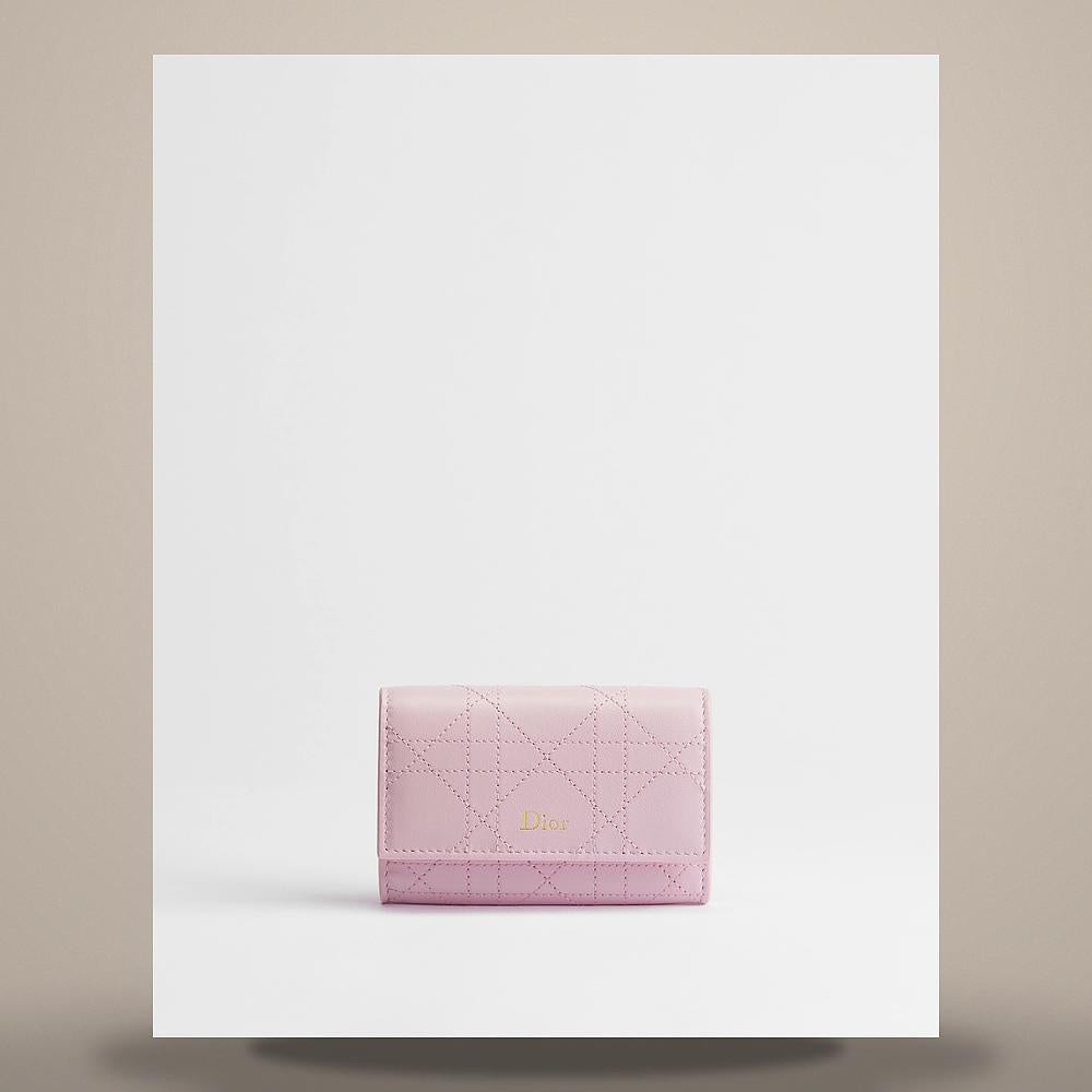 DIOR Cannage Lambskin Pink Flat Card Holder S4602OSQM M20N