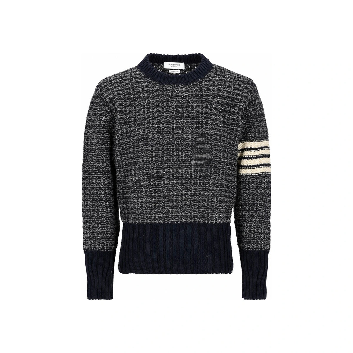 THOM BROWNE Mohair Tweed Diagonal Stripe Classic Crewneck Sweater