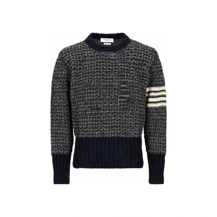 THOM BROWNE Mohair Tweed Diagonal Stripe Classic Crewneck Sweater