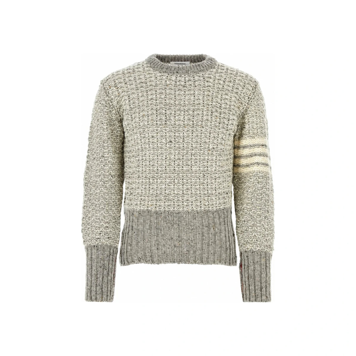 THOM BROWNE Tweed 4-Bar Mohair Crewneck Knit Sweater Gray