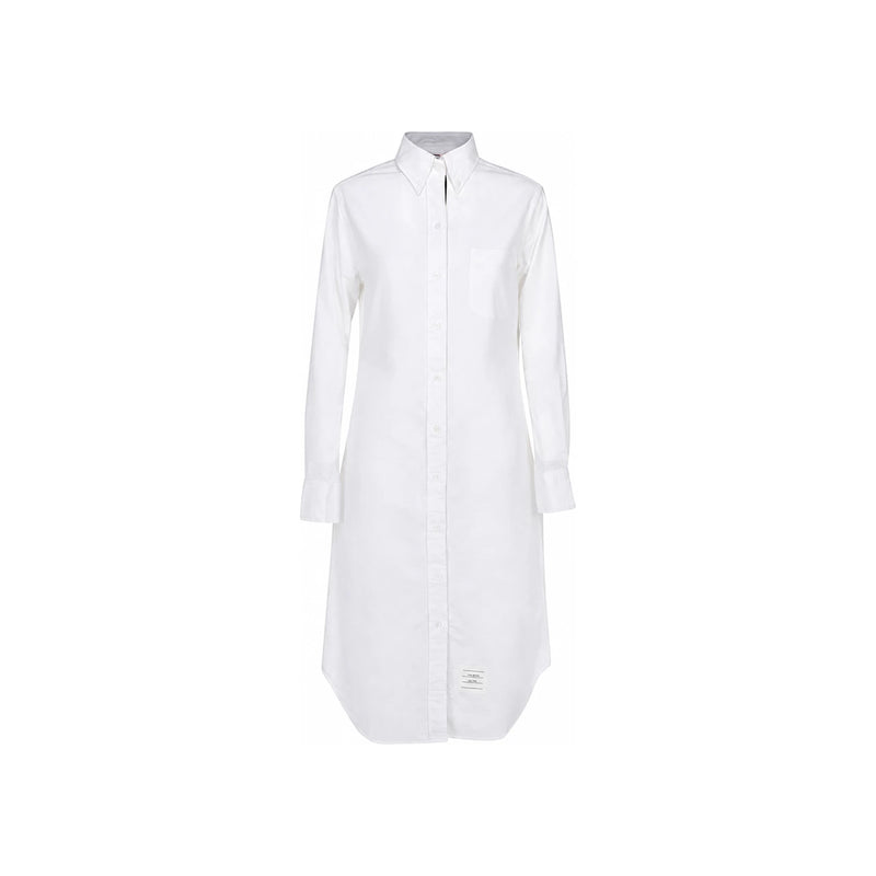 THOM BROWNE RWB Trim Oxford Shirt Dress White Midi Dress