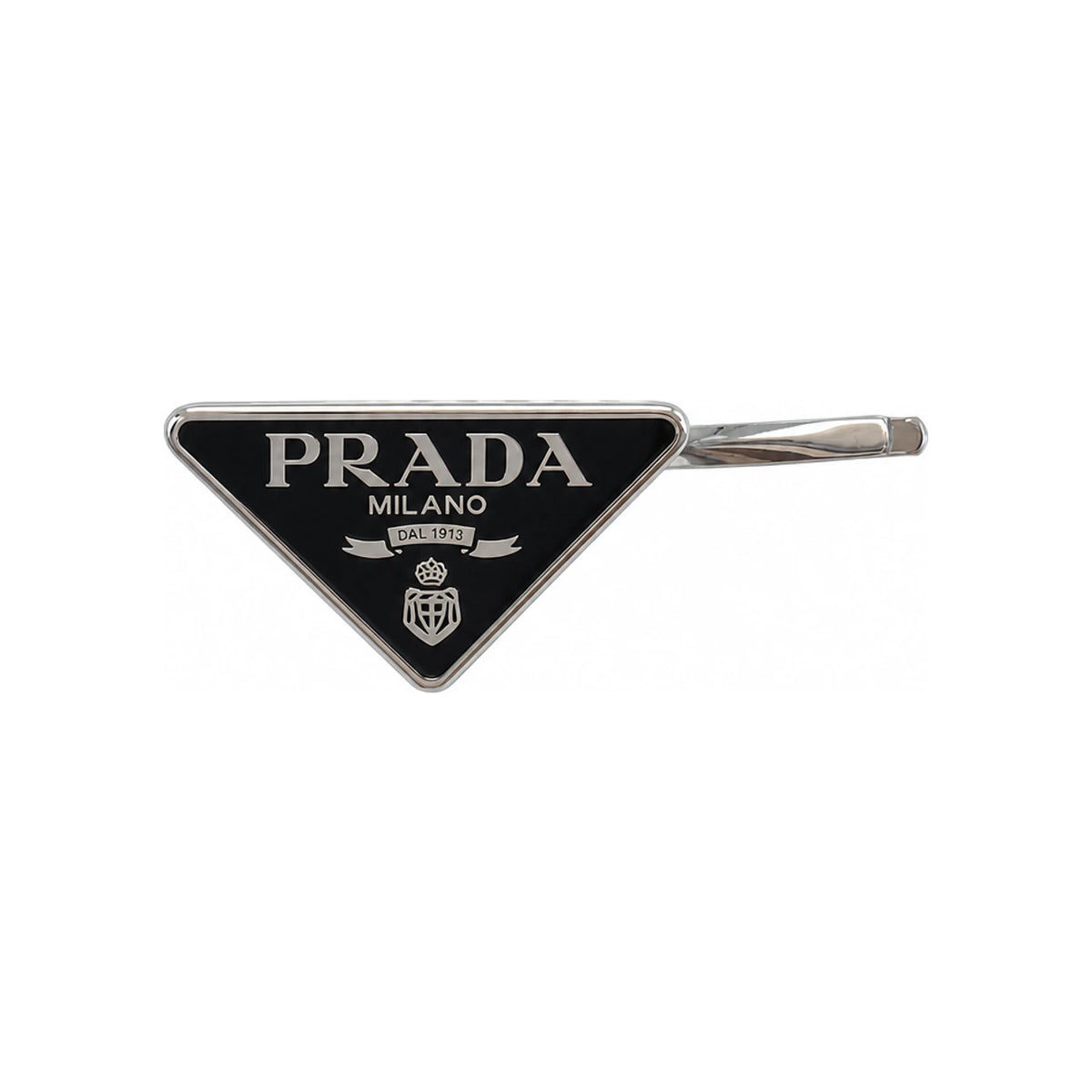 PRADA Black Metal Enamel Triangle Logo Hair Clip