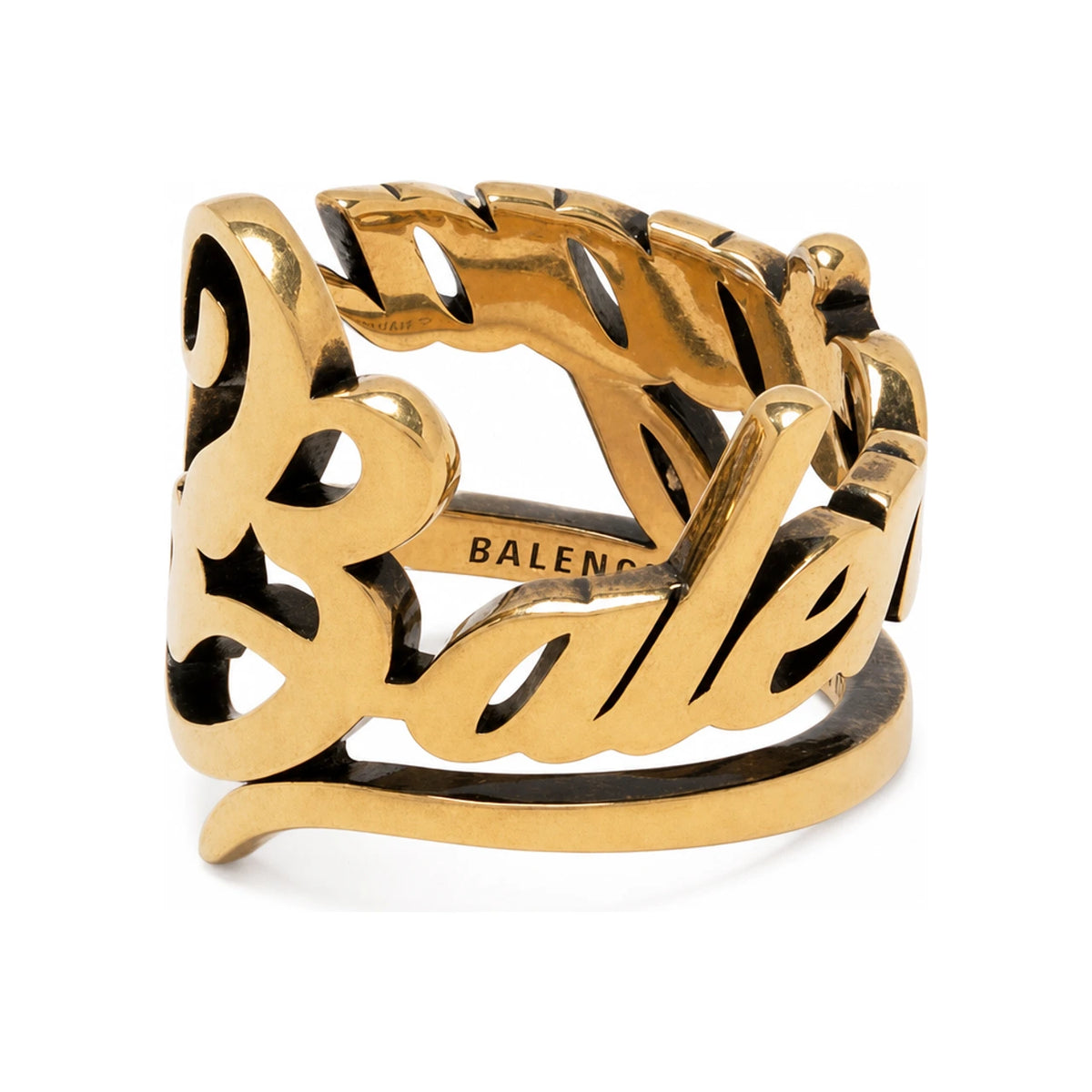 BALENCIAGA Antique Effect Typo Ring Silver Unisex Jewelry