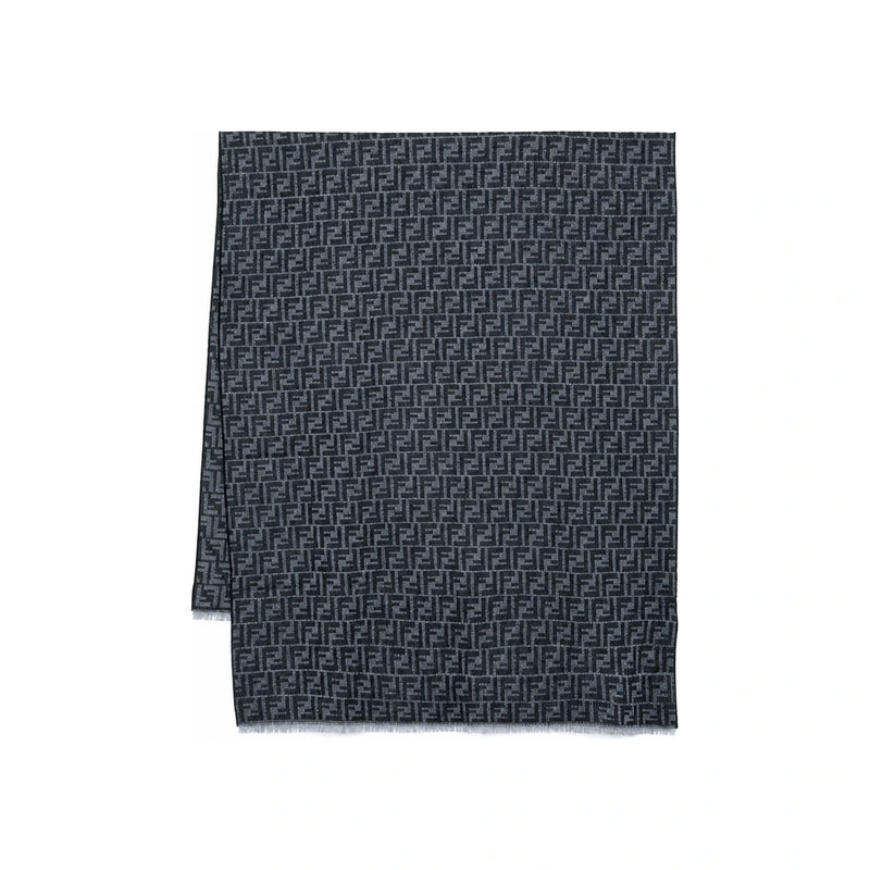 FENDI Denim Blue FF Jacquard Wool Scarf
