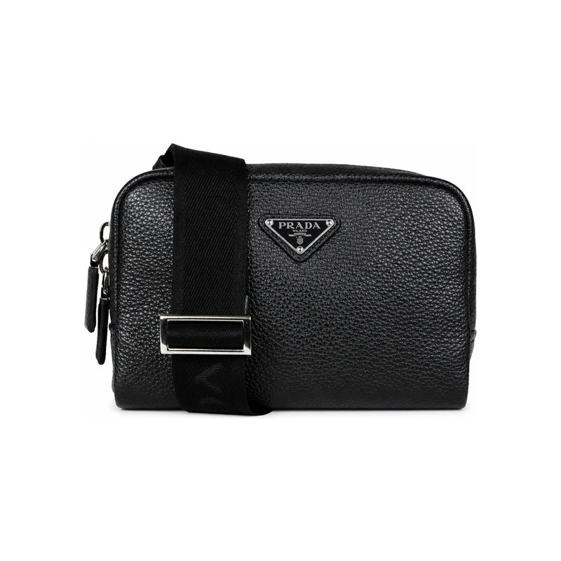 PRADA Men’s Triangle Logo Daino Leather Shoulder Crossbody Bag 2VH184 2BBE F0002
