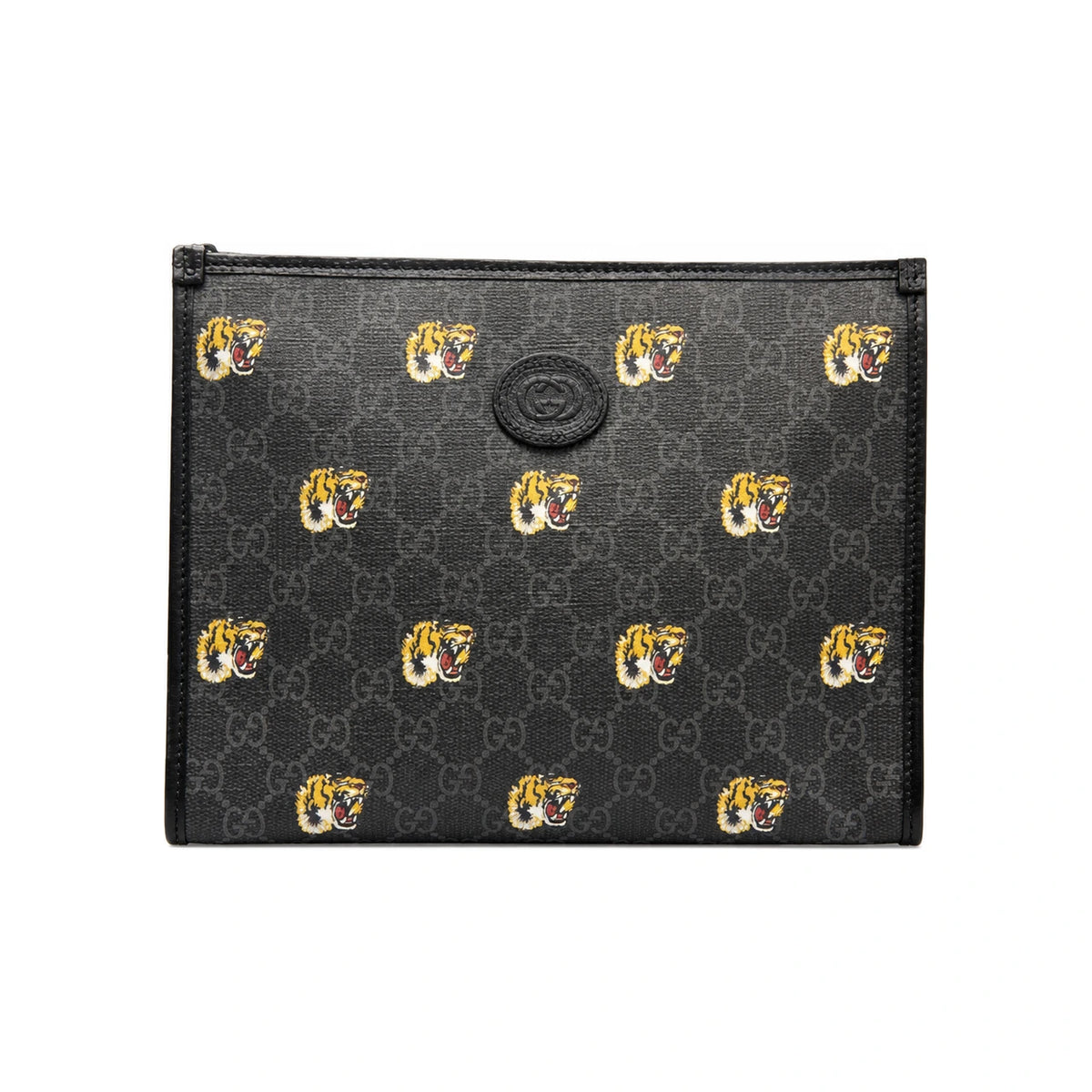 GUCCI GG Tiger Leather Clutch Bag Black Unisex