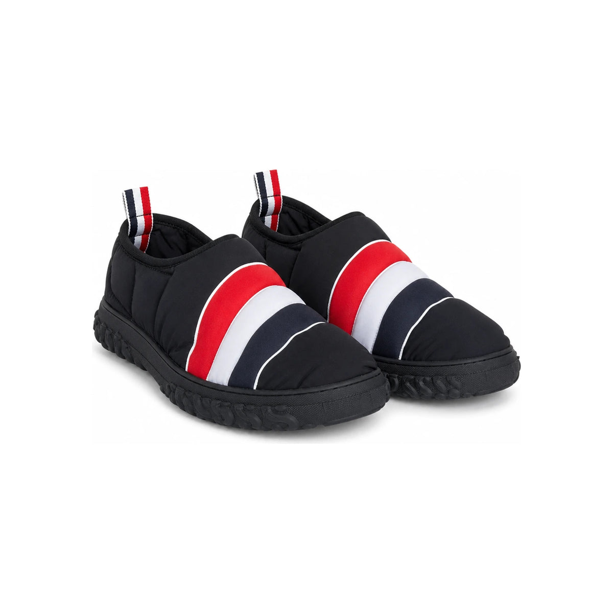 THOM BROWNE Black Tricolor Stripe Elastic Slip-On Sneakers
