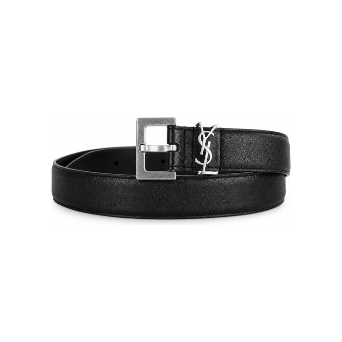 Saint Laurent Signature Logo Leather Belt Black
