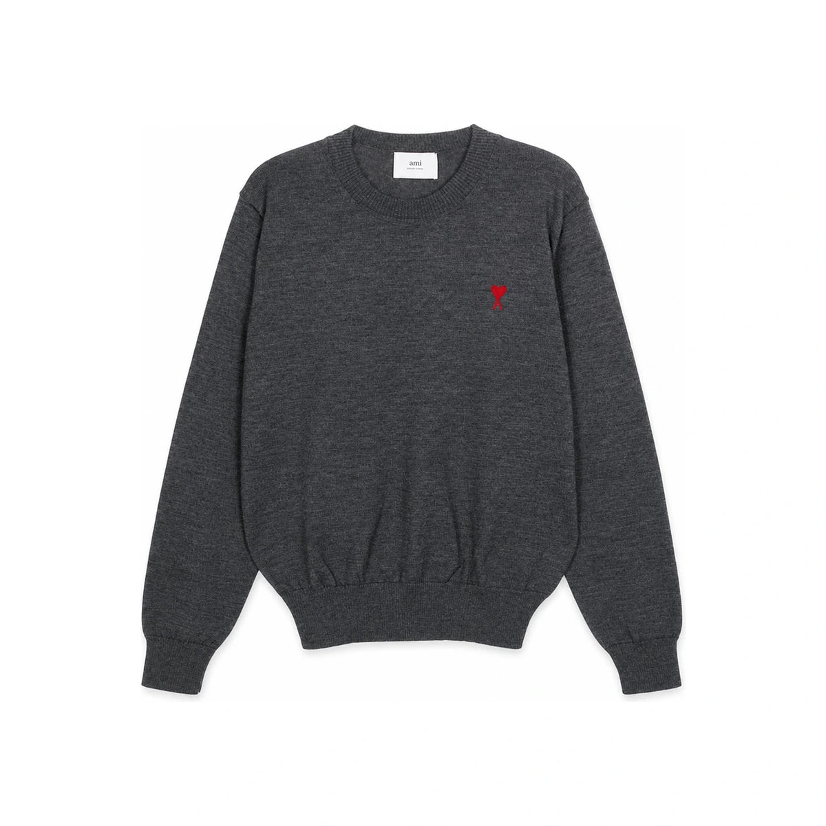 AMI Heart Logo Embroidered Unisex Crewneck Knit Sweater Gray