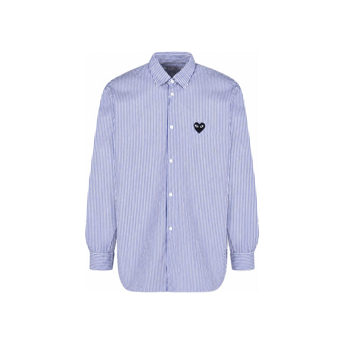 Comme des Garcons Blue Stripe Black Heart Long Sleeve Shirt AX B018 051