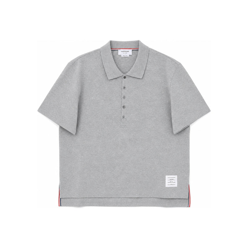 THOM BROWNE Relaxed Side-Slit Polo Shirt Gray Cotton Men