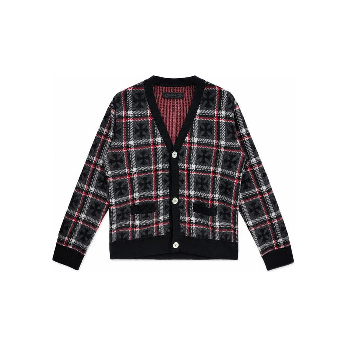Chrome Hearts Cashmere Black/Red Cross Plaid Cardigan