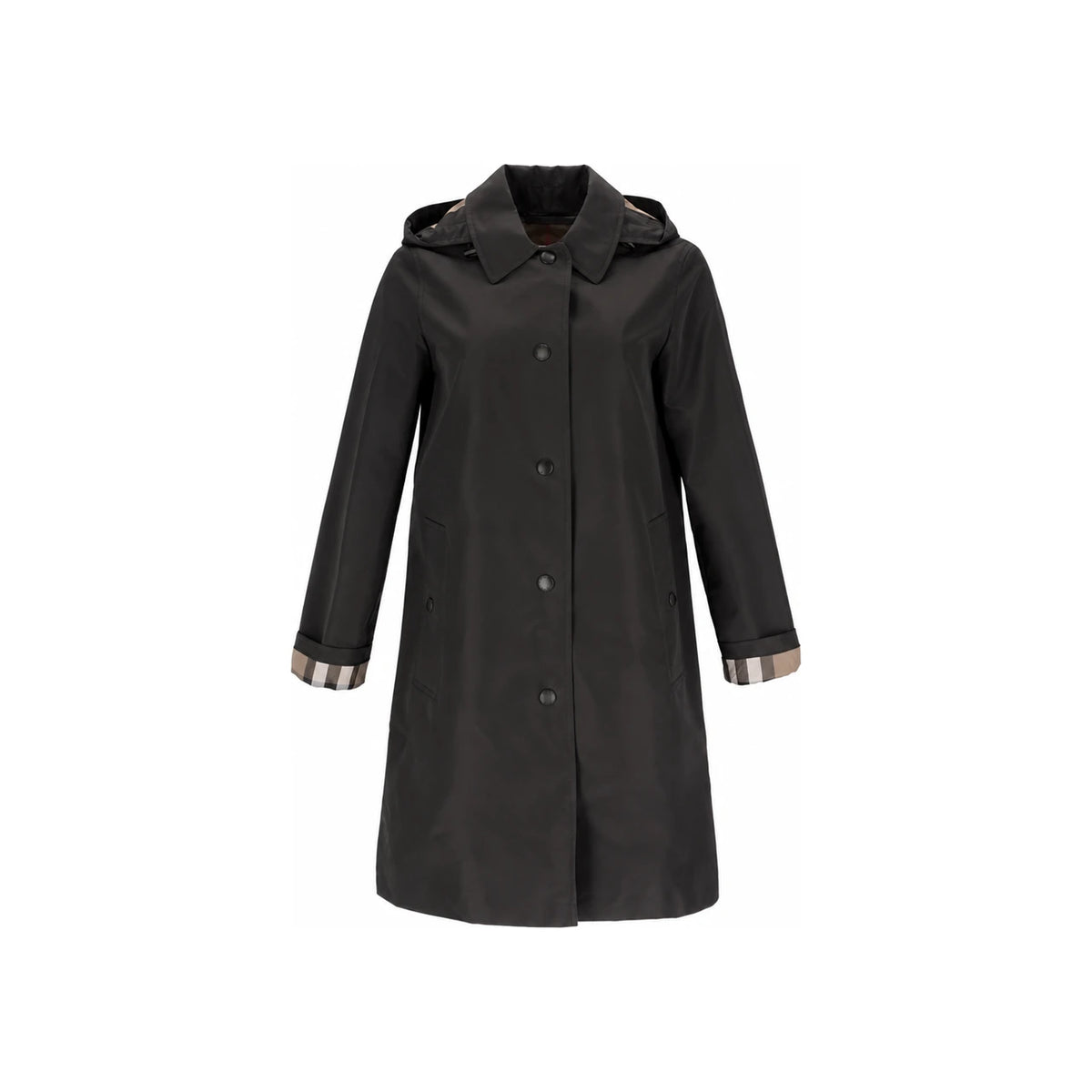 BURBERRY Black Trench Hooded Car Coat Oxclose