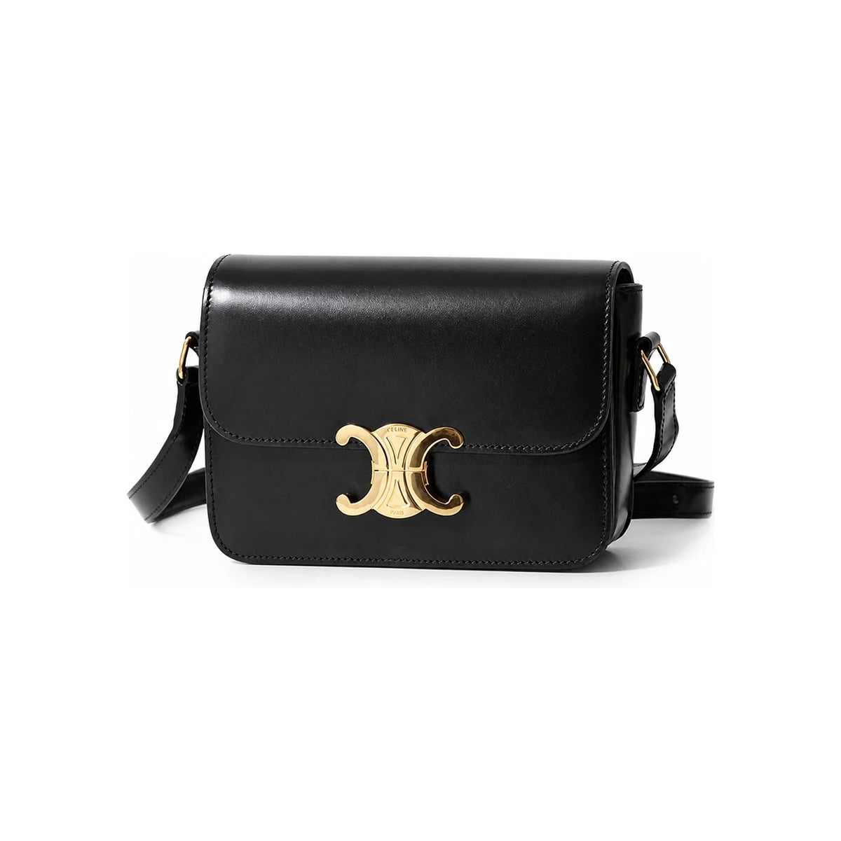 CELINE Teen Triomphe Crossbody Bag Black Leather Shoulder Bag