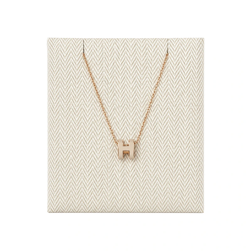 HERMES Mini Pop H Pendant Necklace Marron Glace Rose Gold