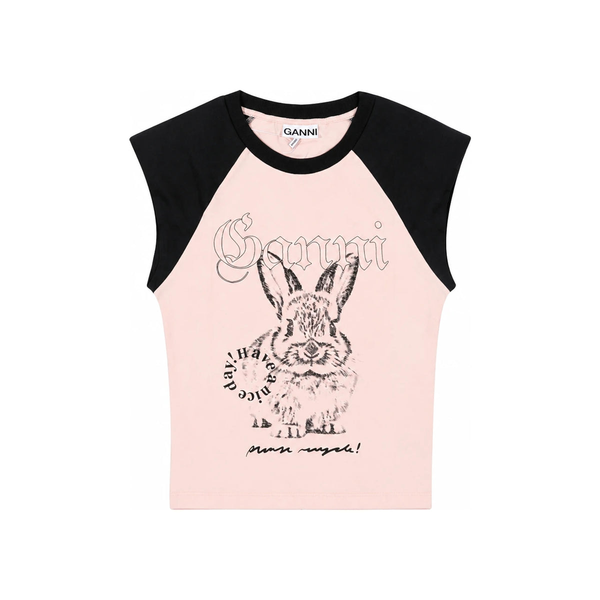 GANNI Bunny Logo Print Raglan Short Sleeve T-Shirt Women Gray