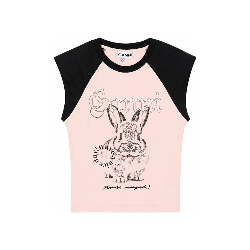 GANNI Bunny Logo Print Raglan Short Sleeve T-Shirt Women Gray