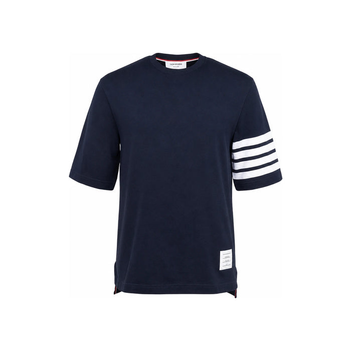 THOM BROWNE Navy Diagonal Stripe Jersey Short Sleeve T-Shirt