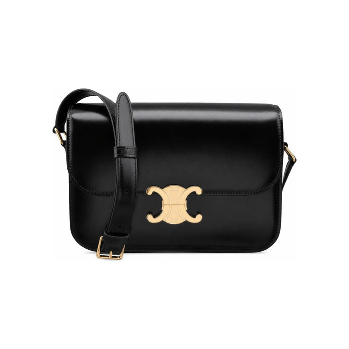 CELINE Women’s Classic Triomphe Shoulder Bag Black Leather