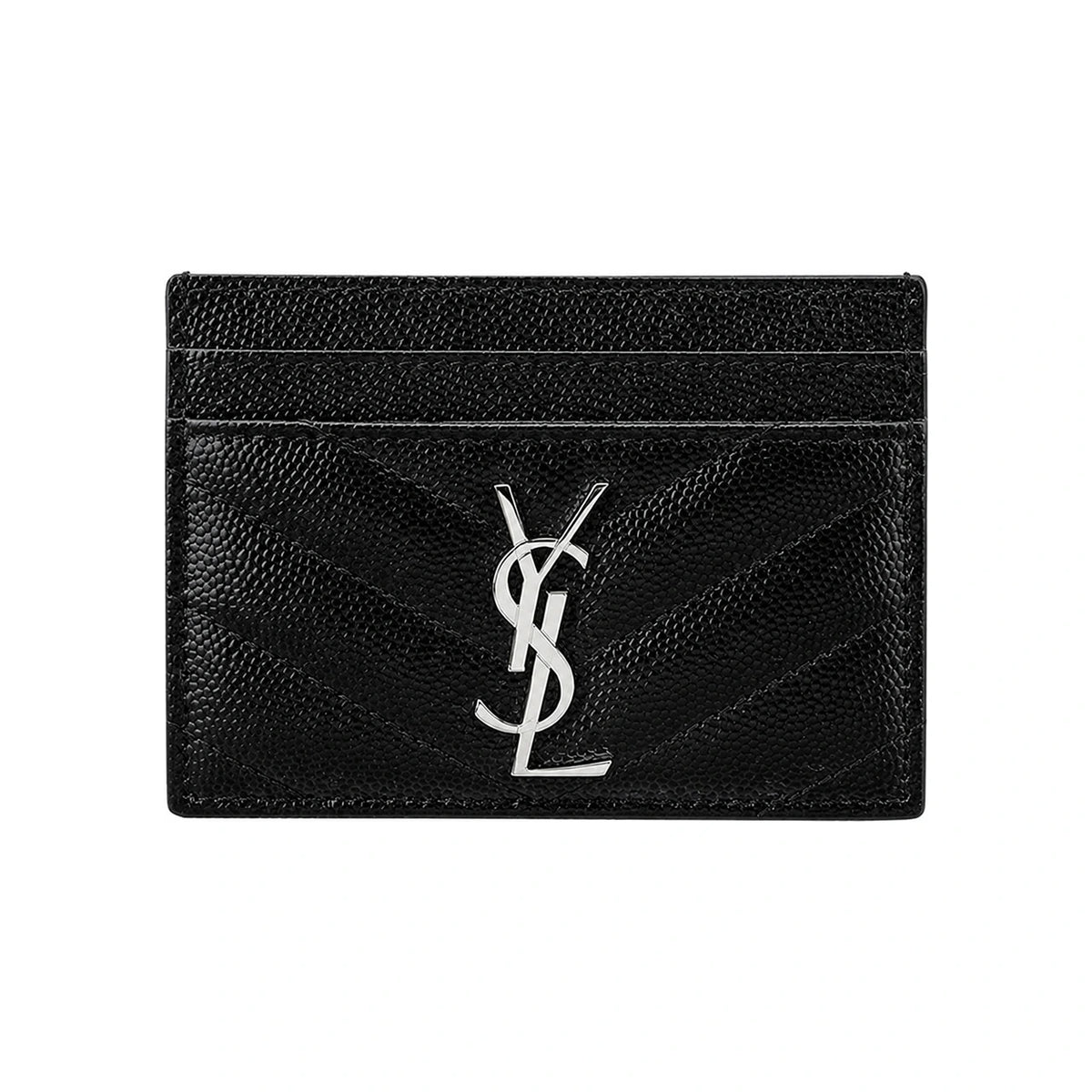 Saint Laurent Silver-Tone Matelassé Leather Card Holder