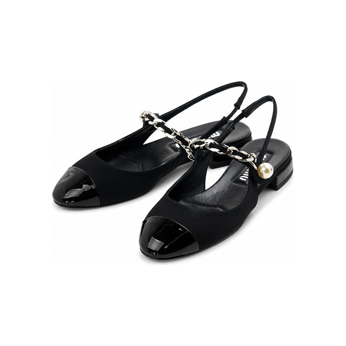 Miu Miu Velvet and Patent Leather Slingback Flats
