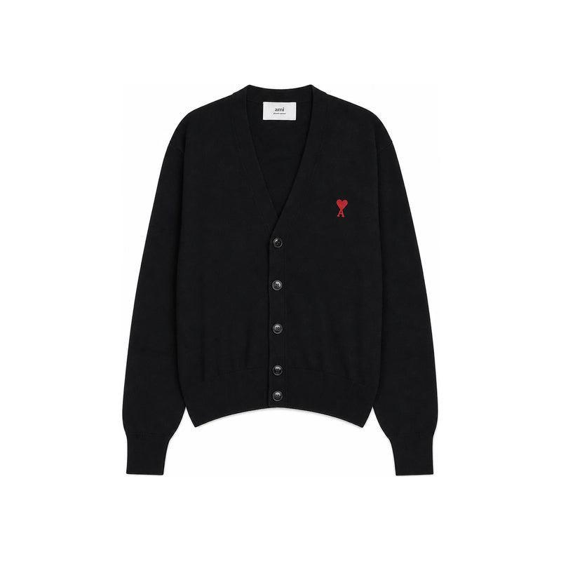 AMI Heart Logo Merino Wool Cardigan Black BFHKC111 KN0025