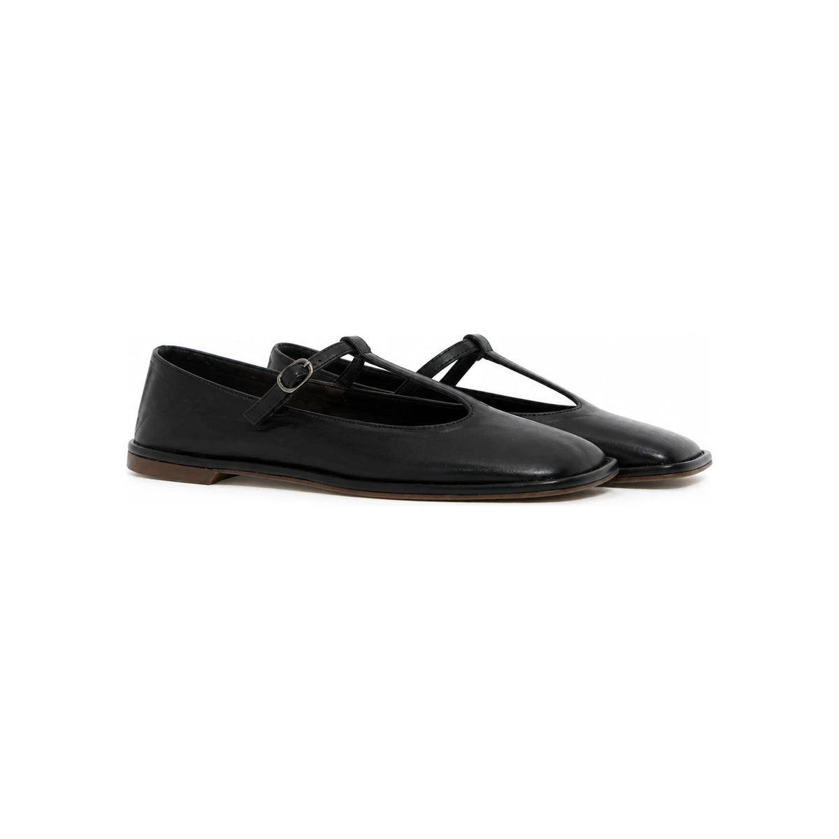 The Row Black Square T-Strap Flat Shoes F1599SL3 BLK