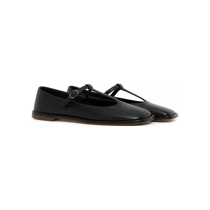 The Row Black Square T-Strap Flat Shoes F1599SL3 BLK