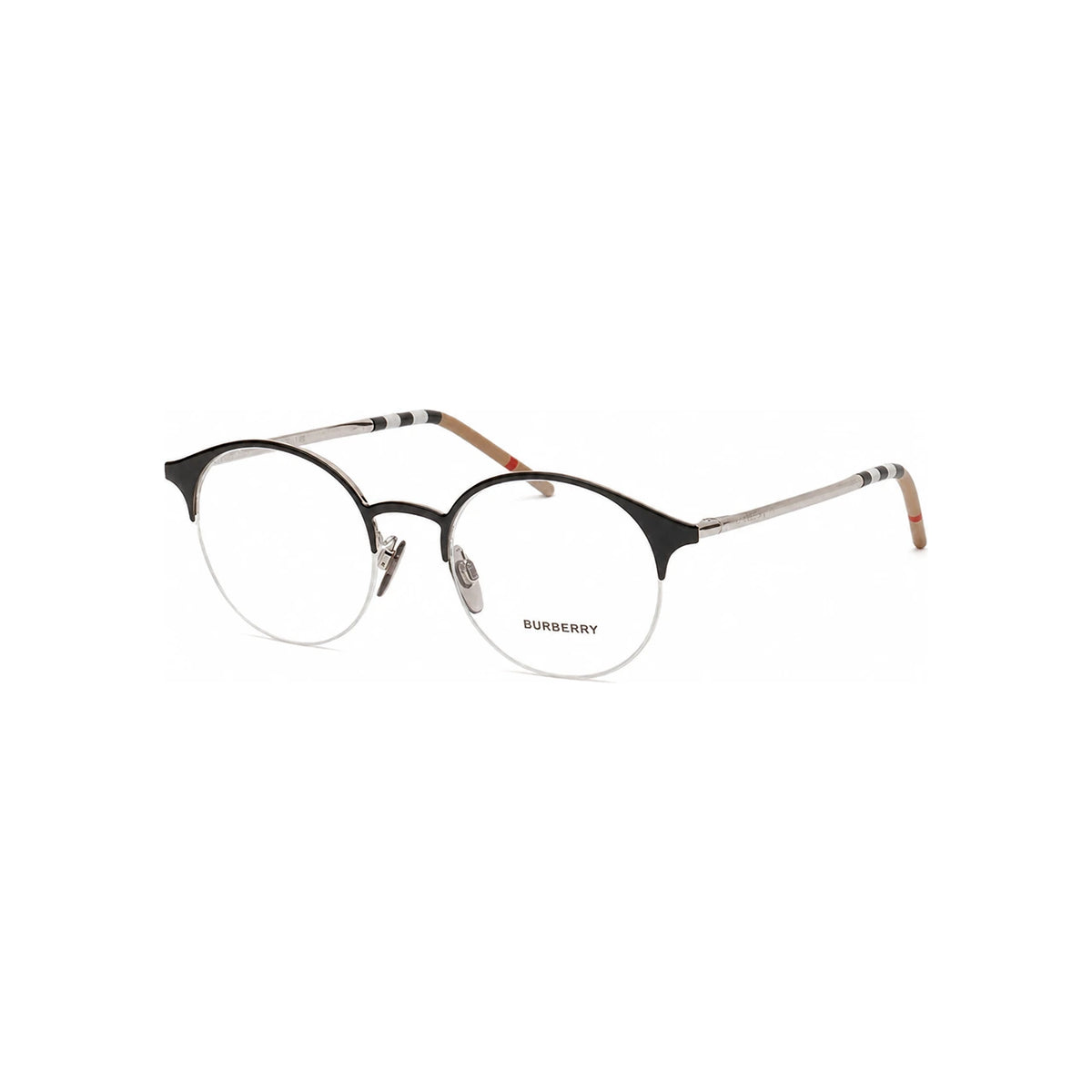 BURBERRY Black Round Semi-Rimless Metal Eyeglass Frames Unisex BE1328 1276
