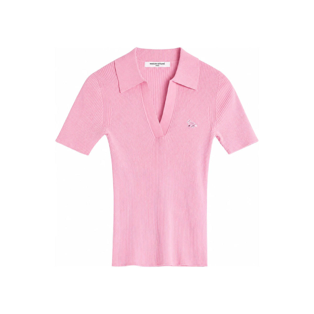 Maison Kitsune Baby Fox Rib Knit Short Sleeve Polo for Women OW00201 KT1091