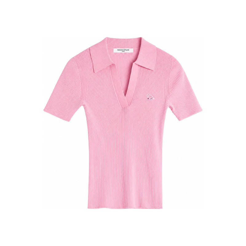 Maison Kitsune Baby Fox Rib Knit Short Sleeve Polo for Women OW00201 KT1091